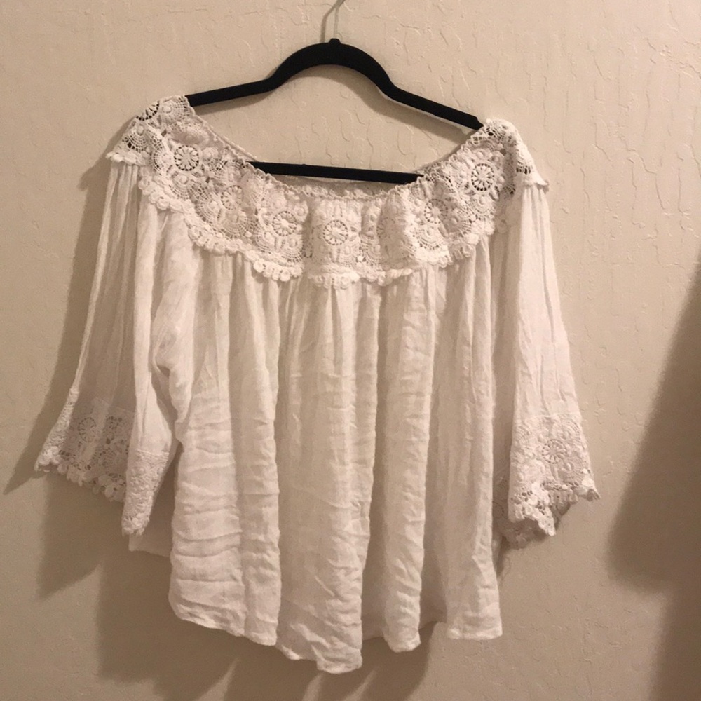 White off the shoulder sheer blouse